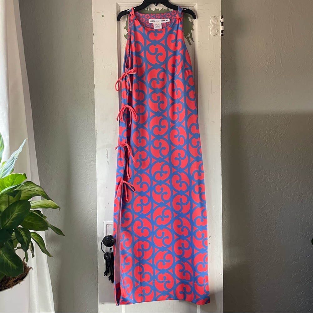 Gretchen Scott Heavens Gate‎ Side Tie Maxi Dress Size Medium Pink Blue